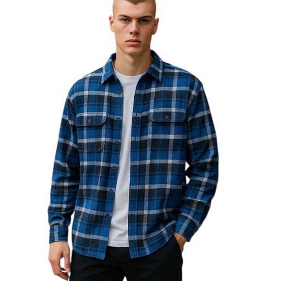 Woolrich Vintage Heavy Flannel Cotton Plaid Button Down XL Blue and Black - Picture 1 of 10